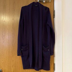 JAEGER WOMEN SZ S PURPLE LONG LENGTH WOOL CASHMERE EDGE TO EDGE CARDIGAN POCKETS